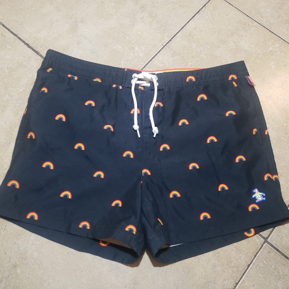 Original Penguin Rainbow Patterned Swim Trunks Size 34